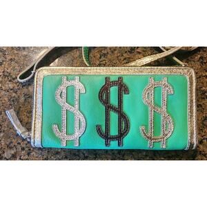 EUC! Brighton Green Money Organizer Leather Bag Wallet. So Cute!